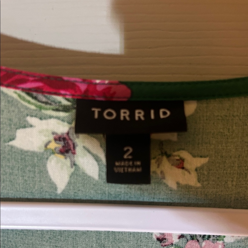 Floral V-Neck Green Midi Dress with Pink & Yellow Blooms - Picture 2 of 2